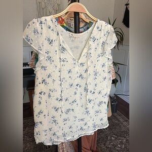 Elaine Rose Women’s Blue Floral Ruffle Sleeve Blouse Size Medium